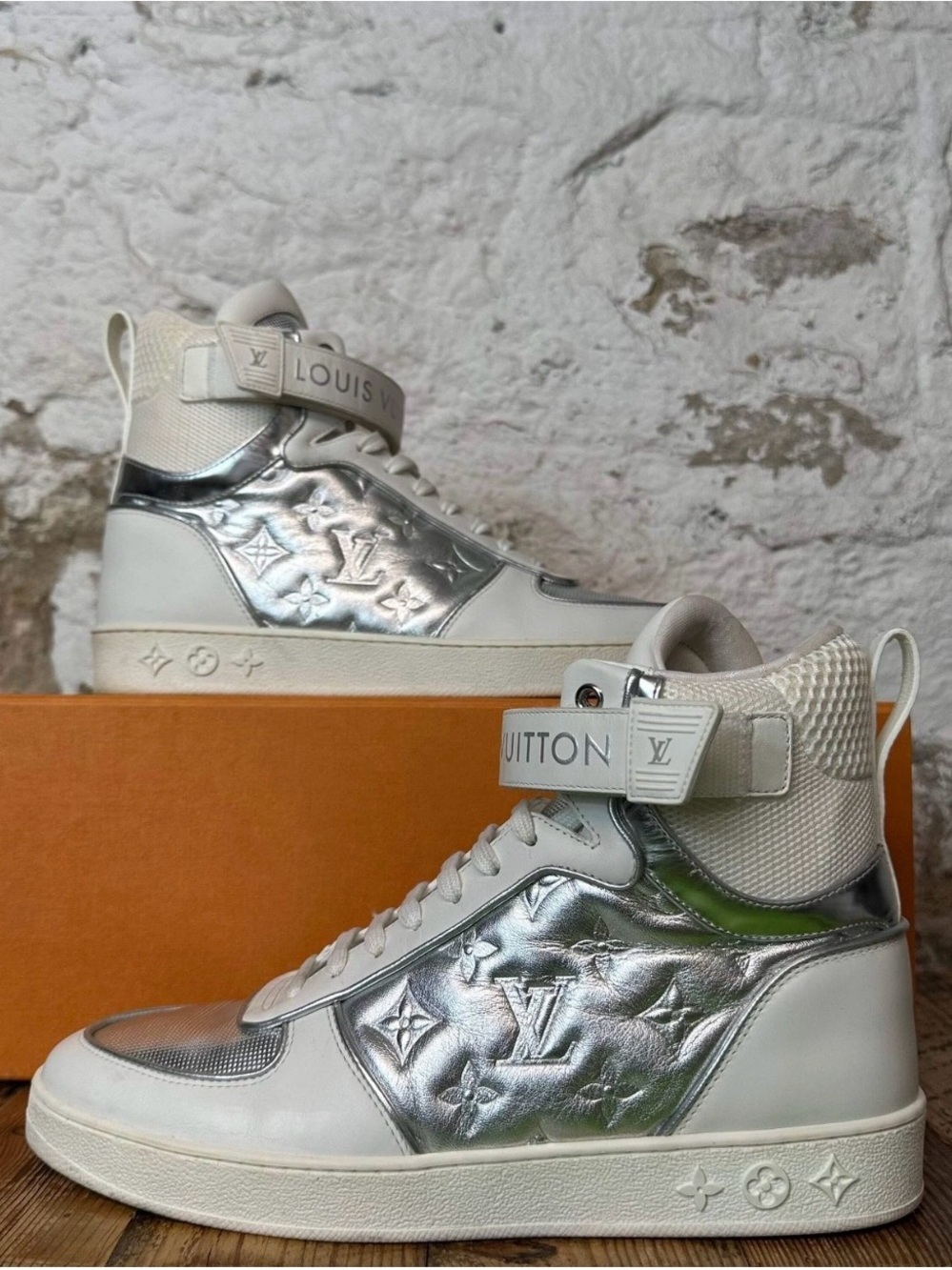 Louis Vuitton Silver & White High-Top Sneakers